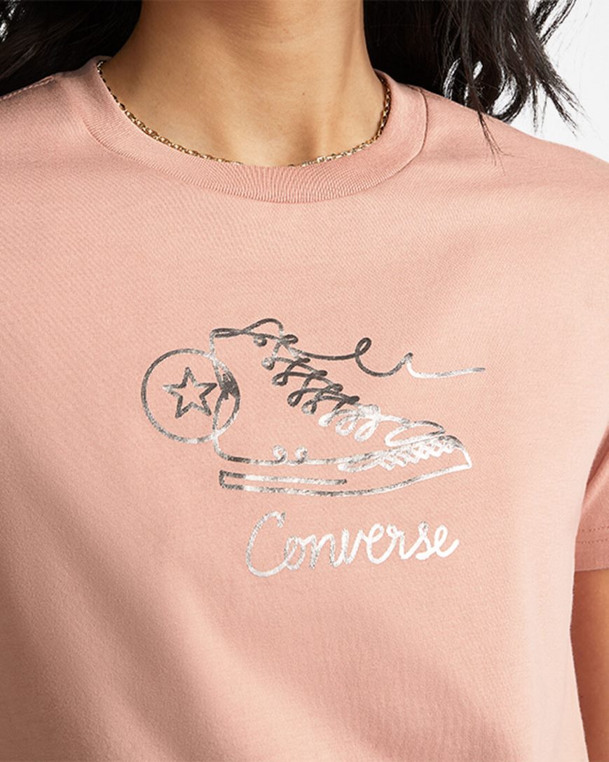 Camiseta Converse Sneaker Gráficas Slim-Fit Feminino Rosa | PT C001739